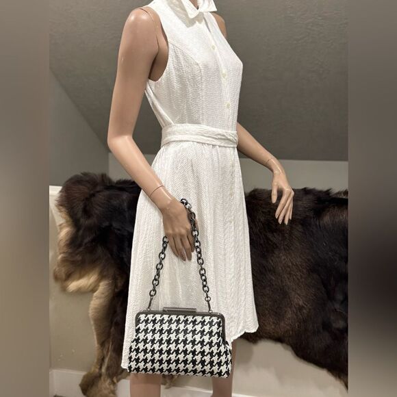 Houndstooth Woven Lambskin Push Lock Clutch/Shoulder Bag/Crossbody/Evening Bag - Picture 8 of 16